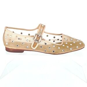 Sam Edelman Size 8.5 Mesh Crystal Mary Jane Flats Nude Beige Rhinestone Michaela